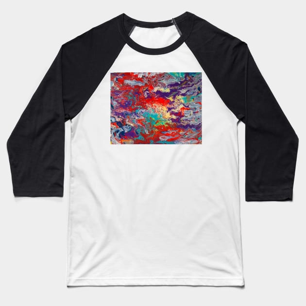 Go With the Flow - Paint Pour Art - Unique and Vibrant Modern Home Decor for enhancing the living room, bedroom, dorm room, office or interior. Digitally manipulated acrylic painting. Baseball T-Shirt by cherdoodles